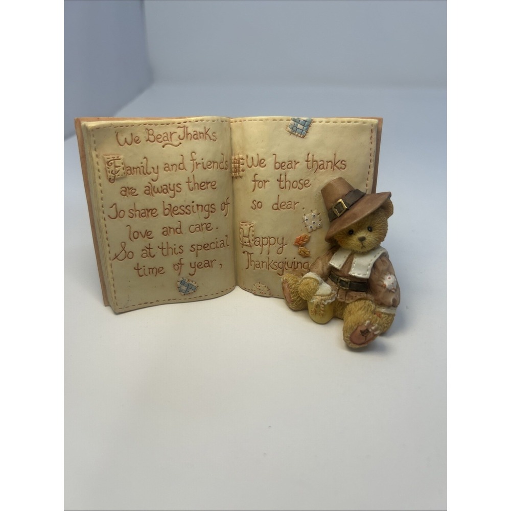 Cherished Teddies Thanksgiving Bear W/ Blessing Book Figurine Resin 1994 Pilgrim